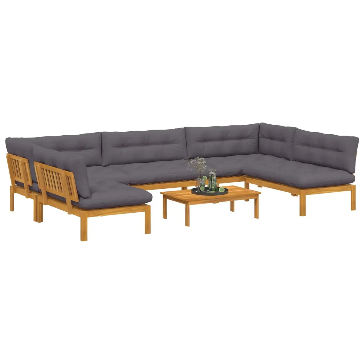 Garden Pallet Sofa Set Corner Lounge 6 Piece Outdoor Sectional with Low Table