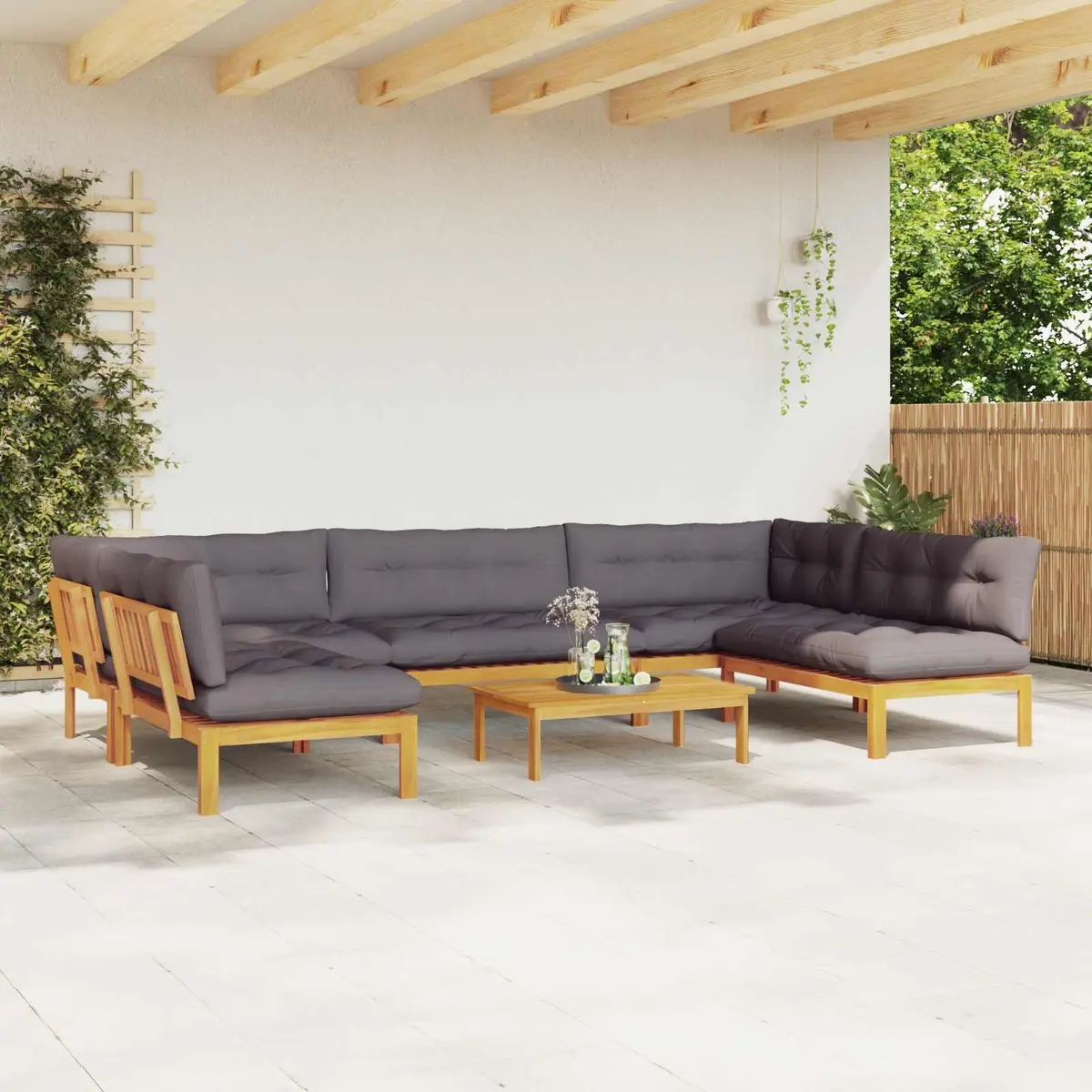 Garden Pallet Sofa Set Corner Lounge 6 Piece Outdoor Sectional with Low Table