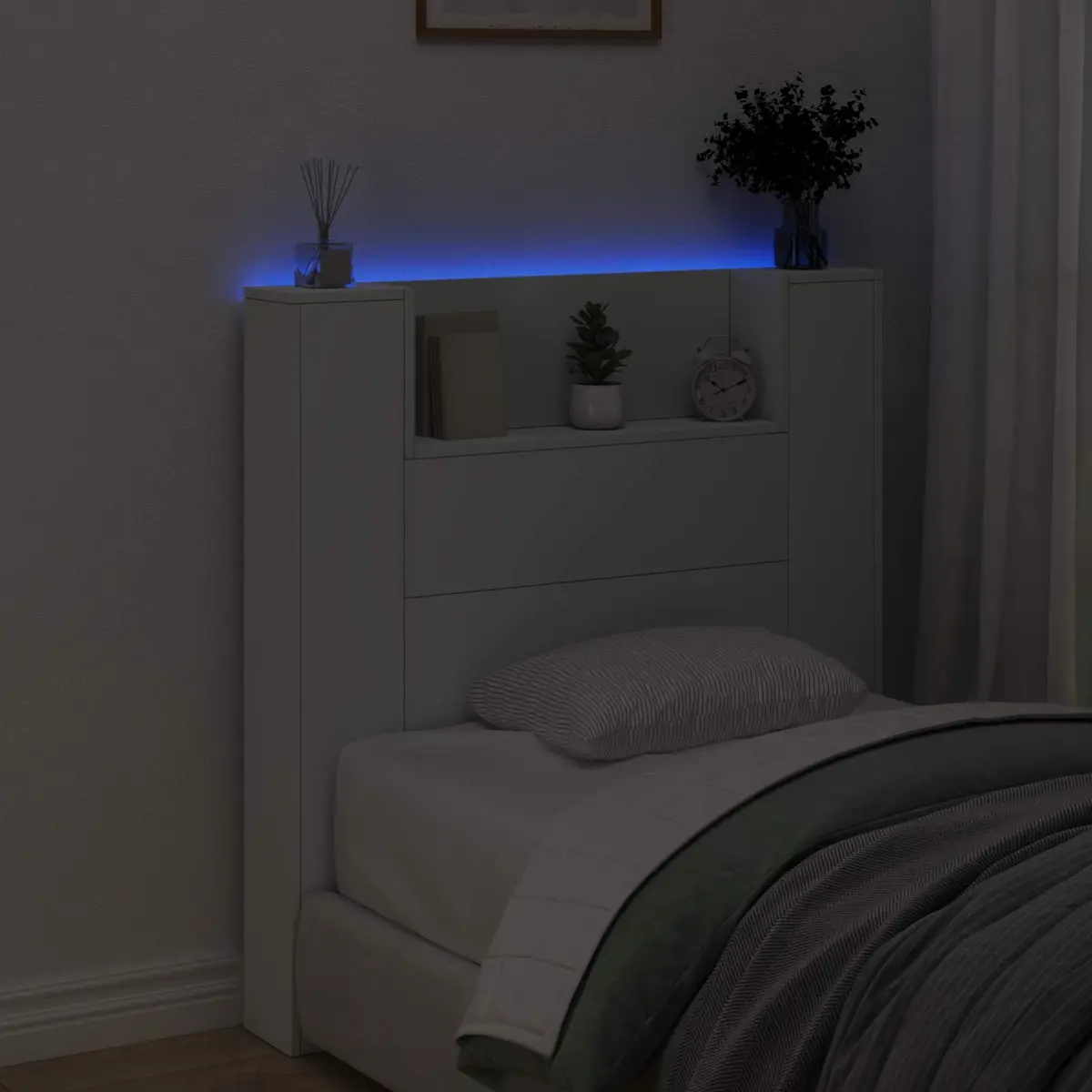 Storage Headboard with RGB LED Lights Adjustable Size White