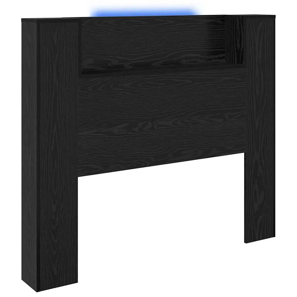 Storage Headboard with RGB LED Lights Black Engineered Wood