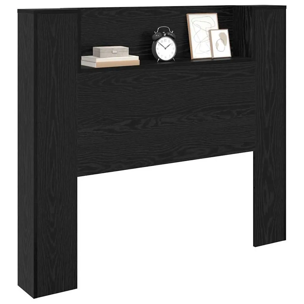 Storage Headboard with RGB LED Lights Black Engineered Wood