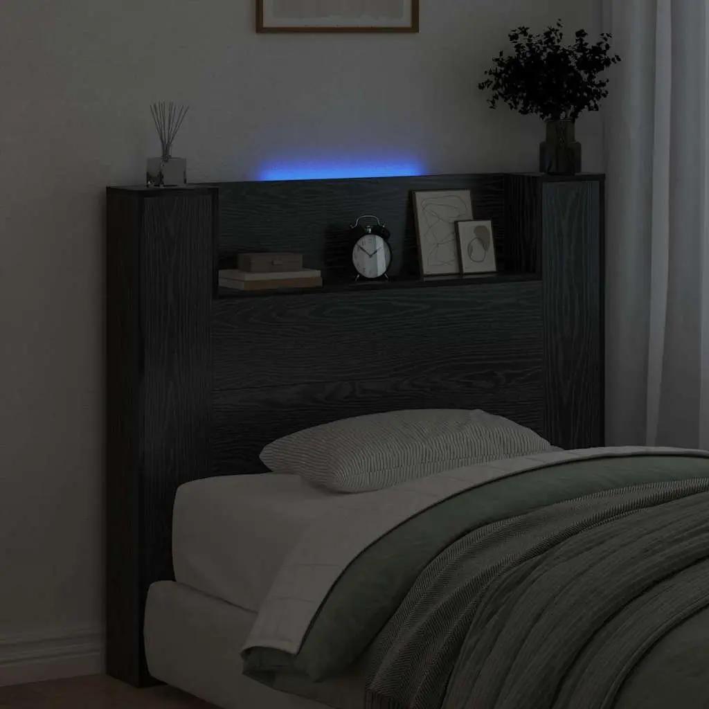 Storage Headboard with RGB LED Lights Black Engineered Wood