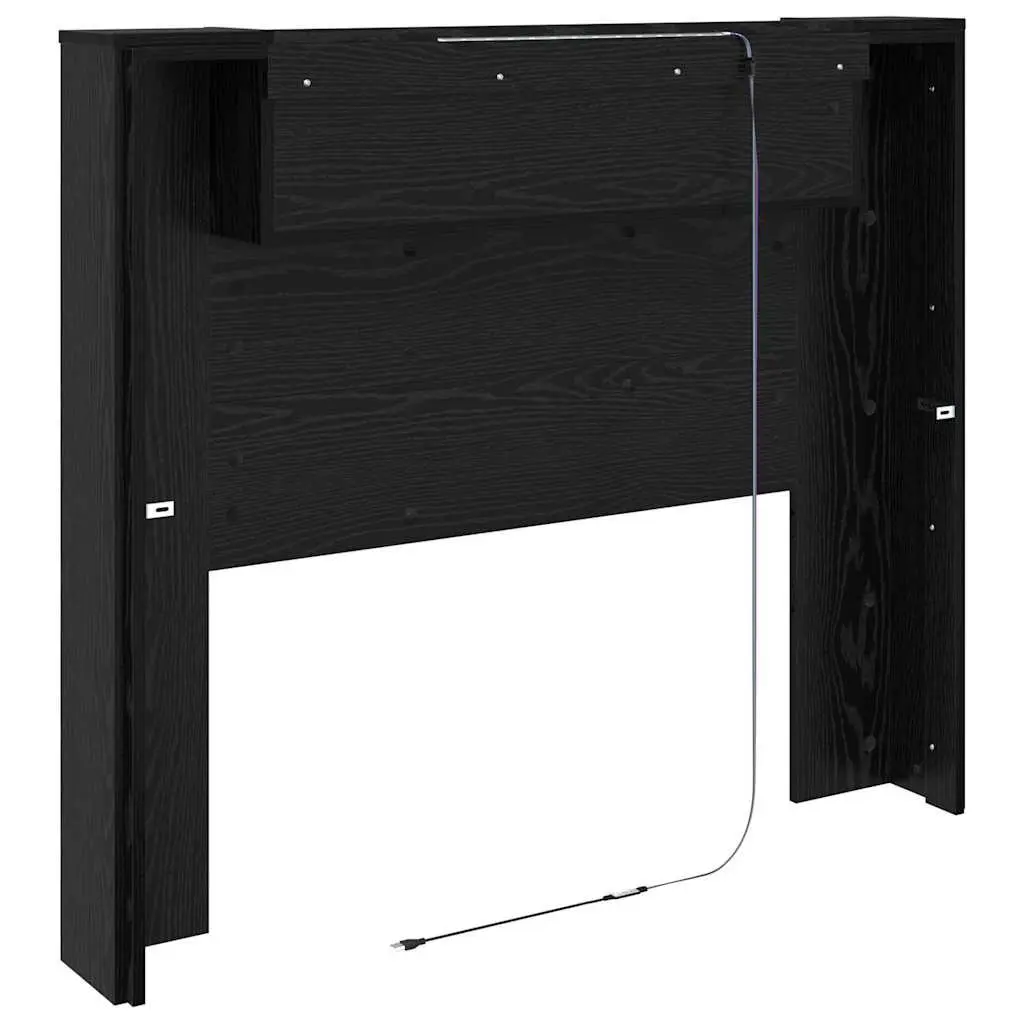 Storage Headboard with RGB LED Lights Black Engineered Wood