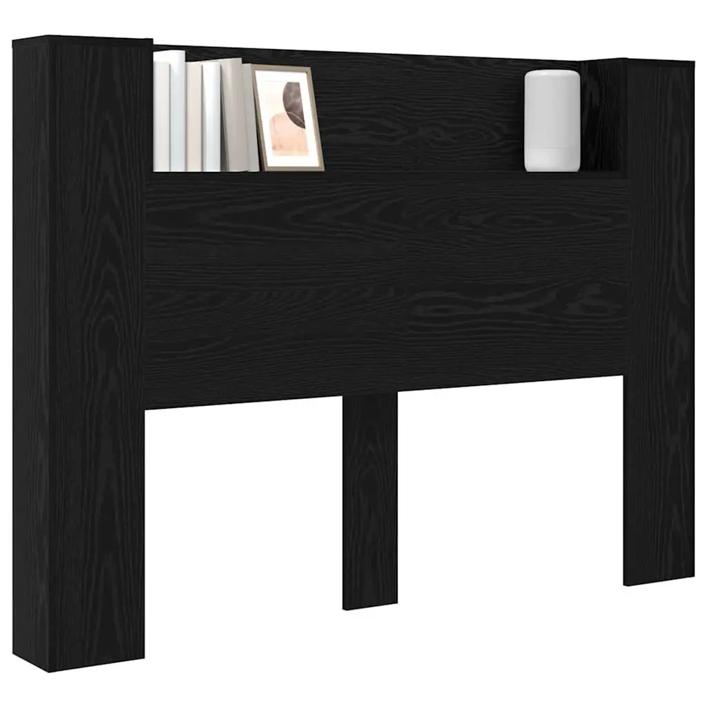 Black Engineered Wood Storage Headboard with Adjustable RGB LED Lights for Bedroom