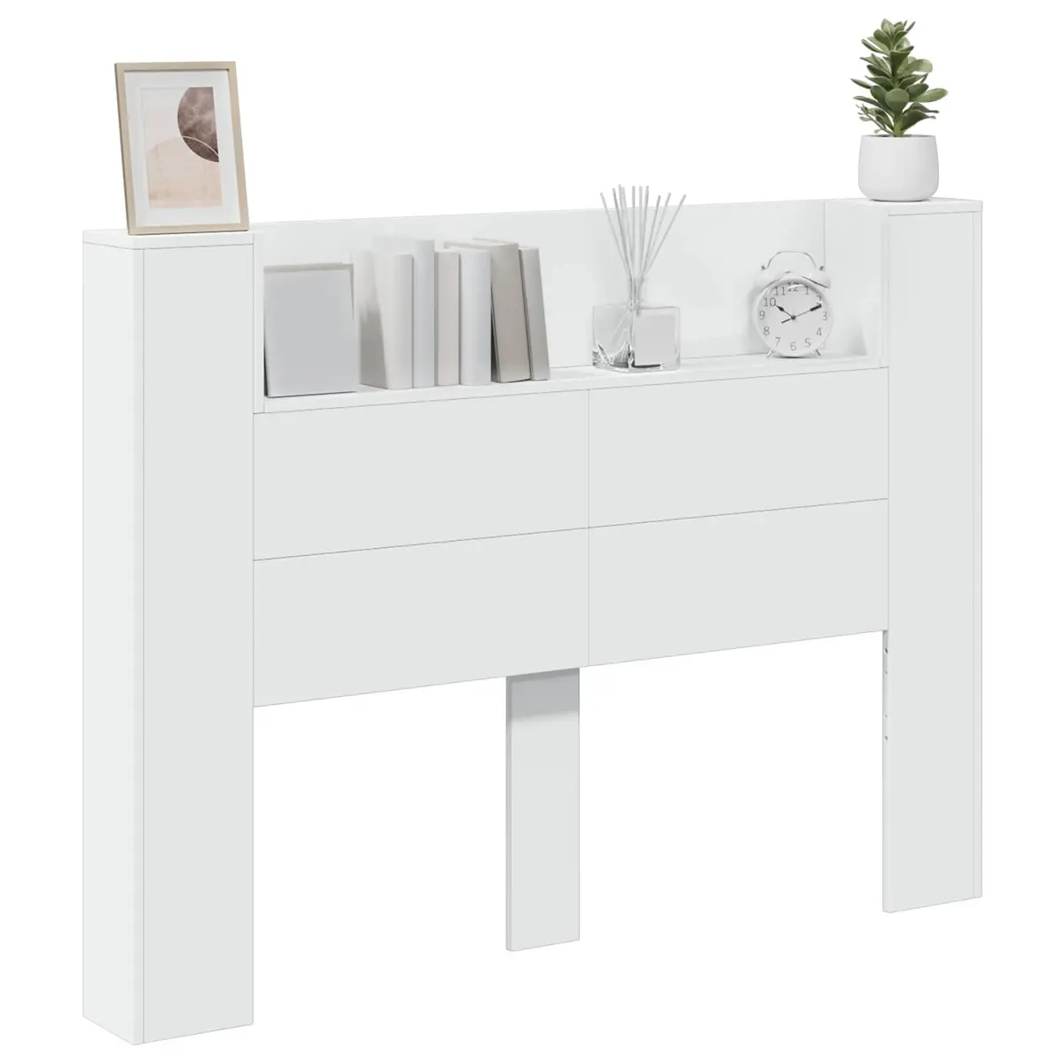 RGB LED Lighting Storage Headboard White Engineered Wood Bedroom Shelf