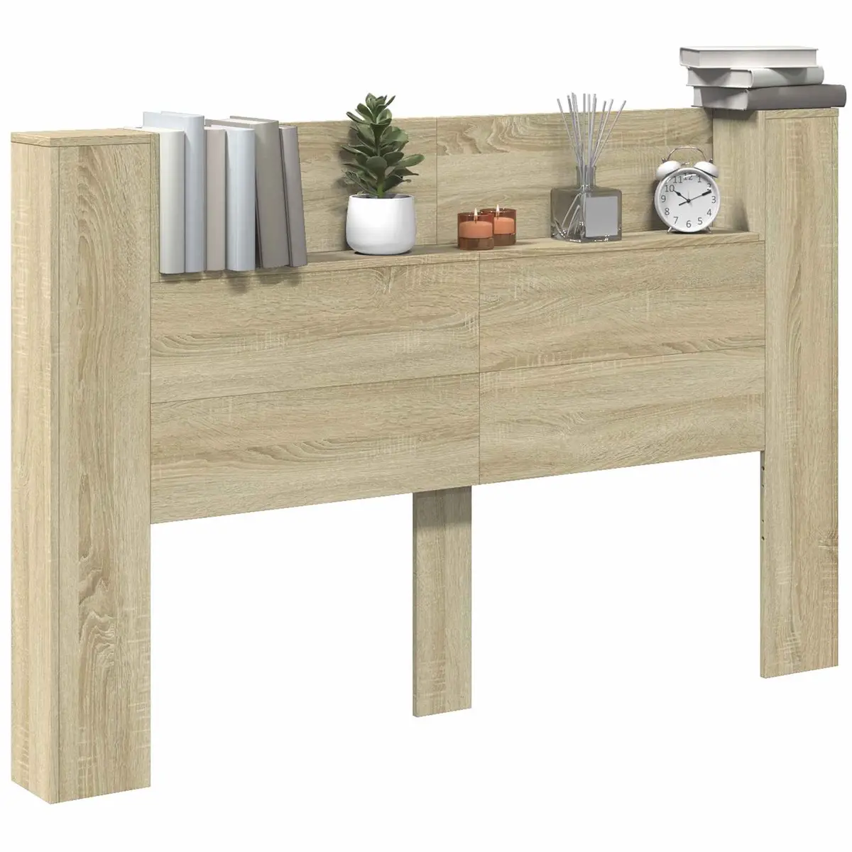 Storage Headboard with LED Lights Engineered Wood Brown Size
