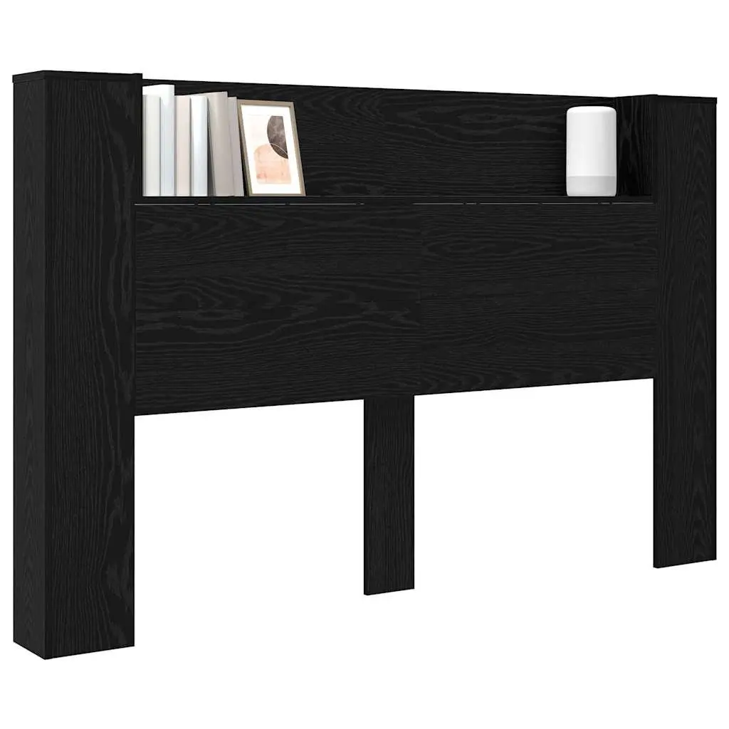 RGB LED Light Storage Headboard Engineered Wood Black Bedroom Furniture