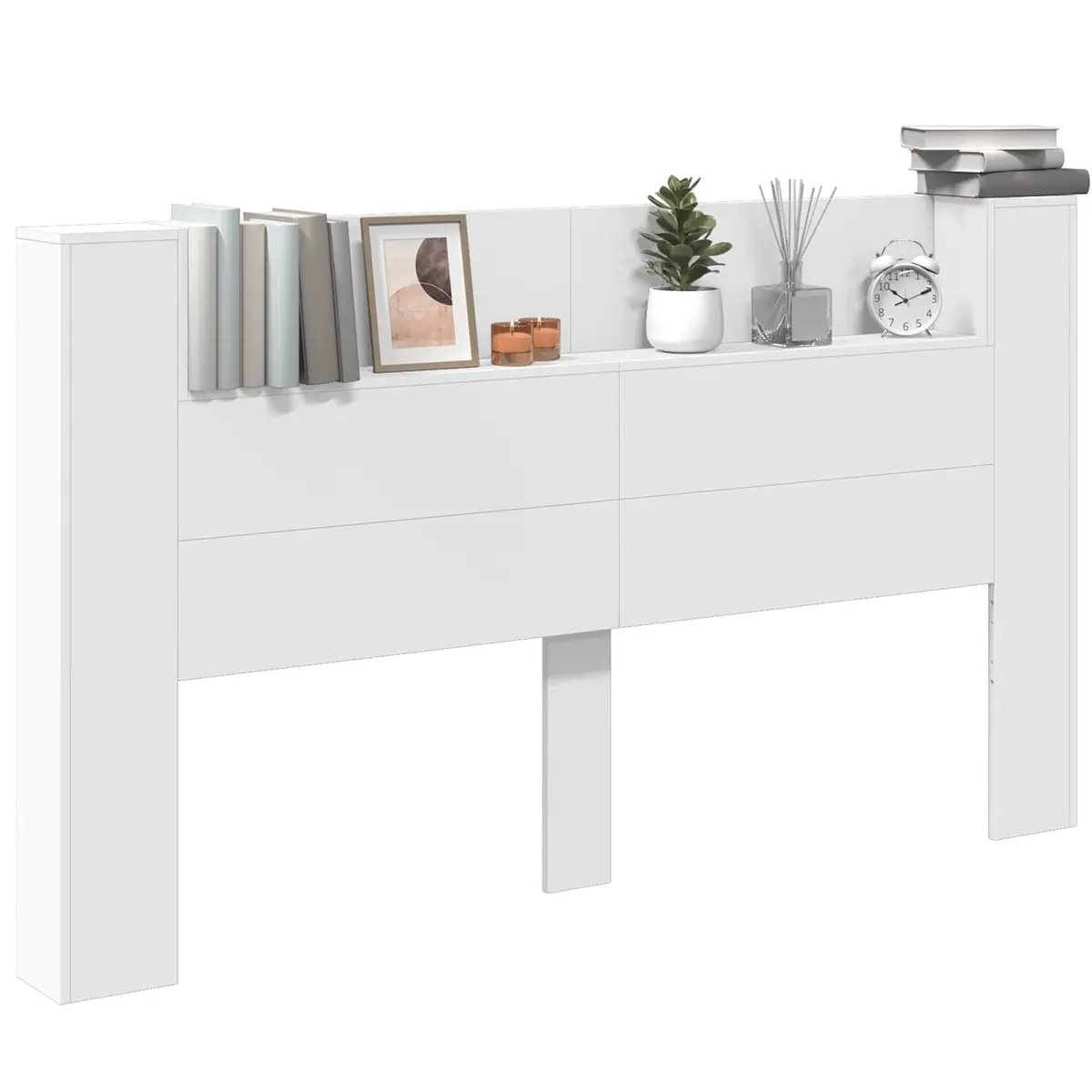 White Storage Headboard with LED Lights