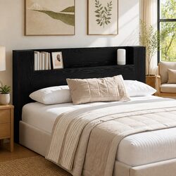 Storage Headboard with RGB LED Lights Bedroom Furniture Black Engineered Wood