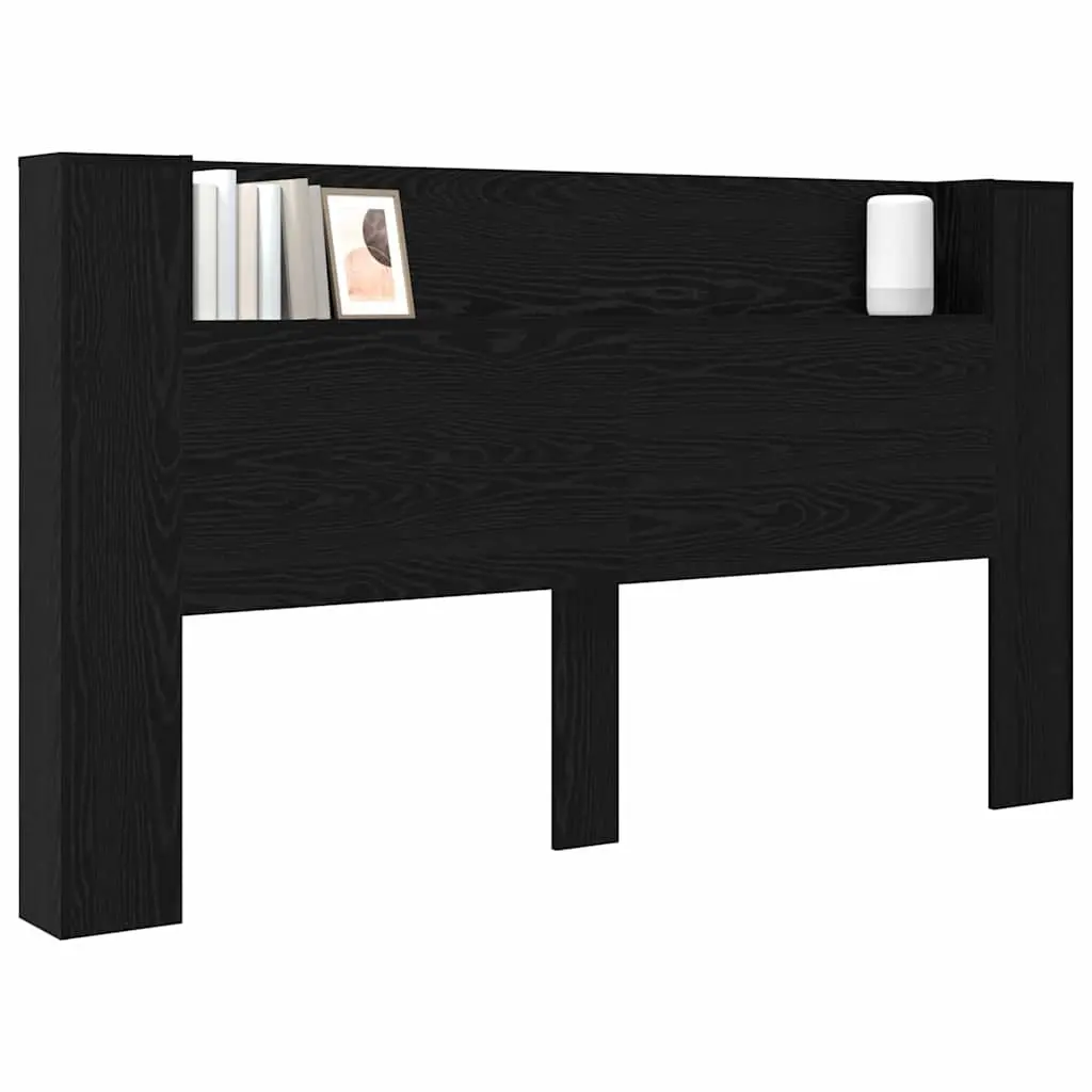 Storage Headboard with RGB LED Lights Black Engineered Wood