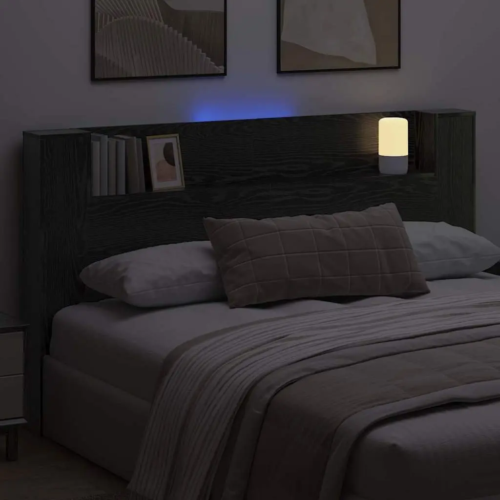 Storage Headboard with RGB LED Lights Black Engineered Wood