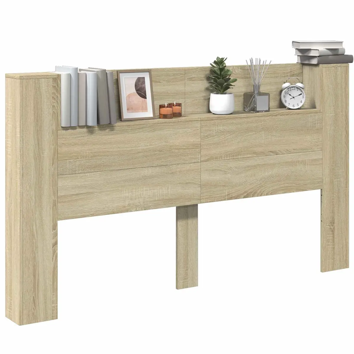 Storage Headboard with LED Lights Brown Engineered Wood