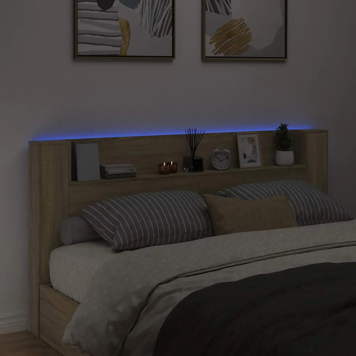 Storage Headboard with LED Ambiance