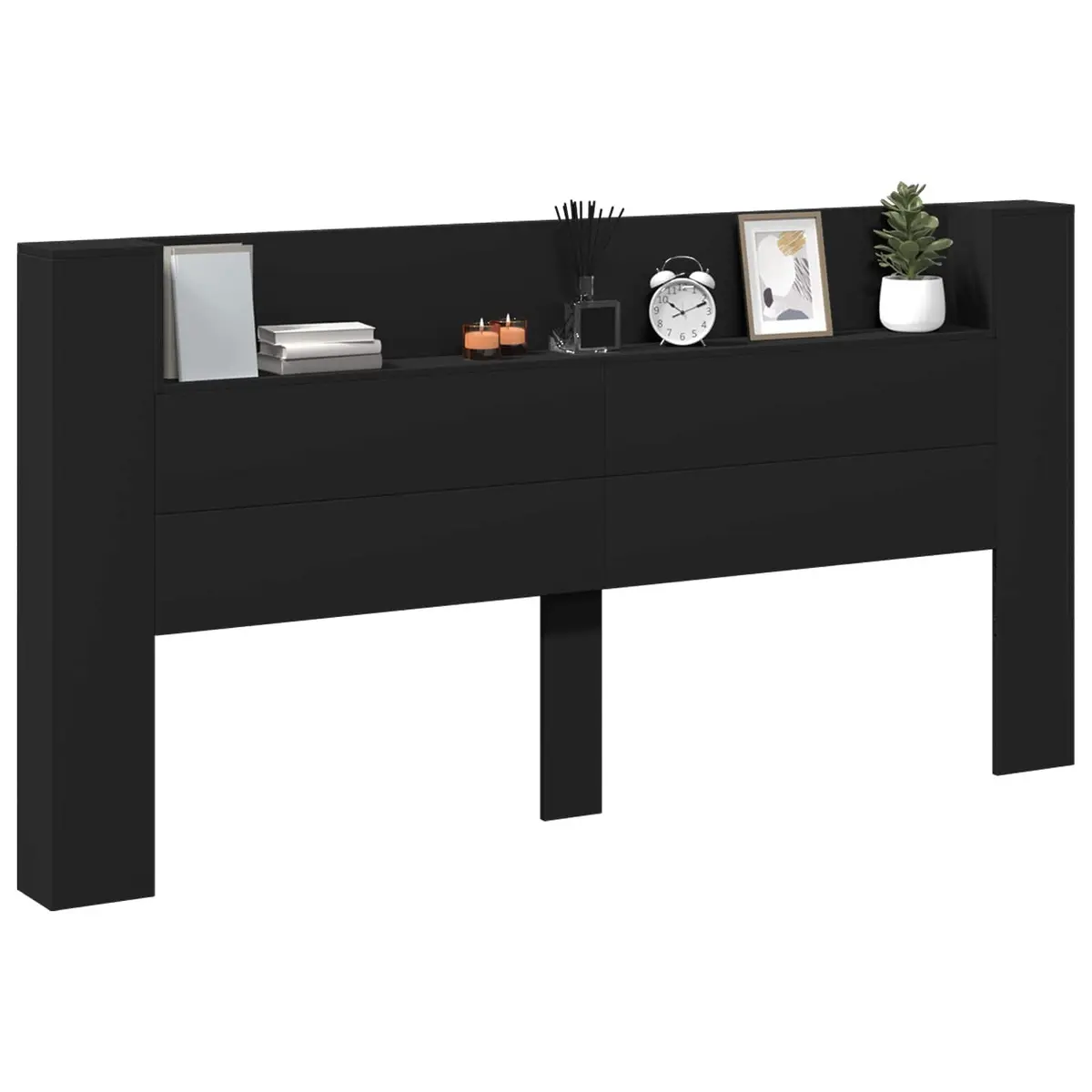 Storage Headboard with RGB LED Lights Black Engineered Wood