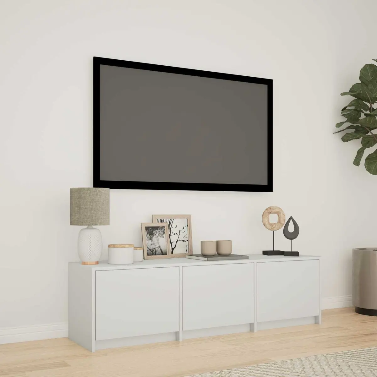 TV Cabinet with LED Lights White Engineered Wood Storage Unit Lounge Media