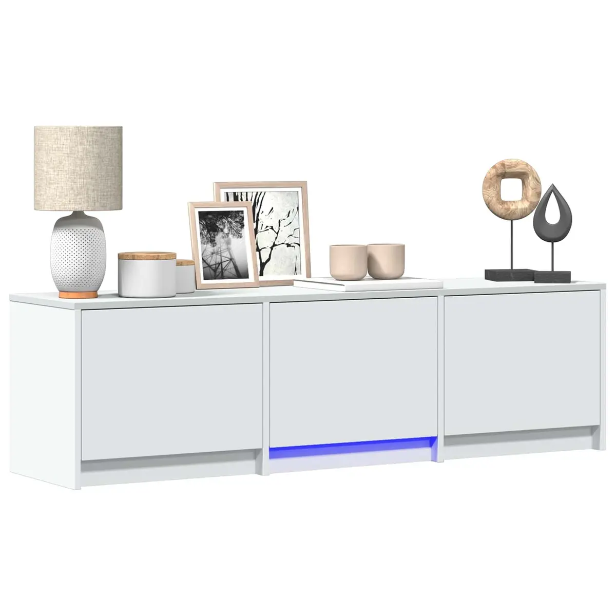 TV Cabinet with LED Lights White Engineered Wood Storage Unit Lounge Media