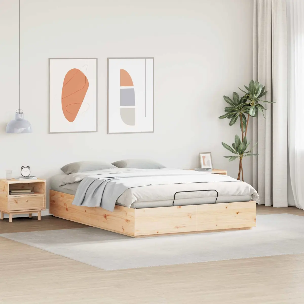 Ottoman Bed Frame with Storage in Solid Pine 135 x 190 cm