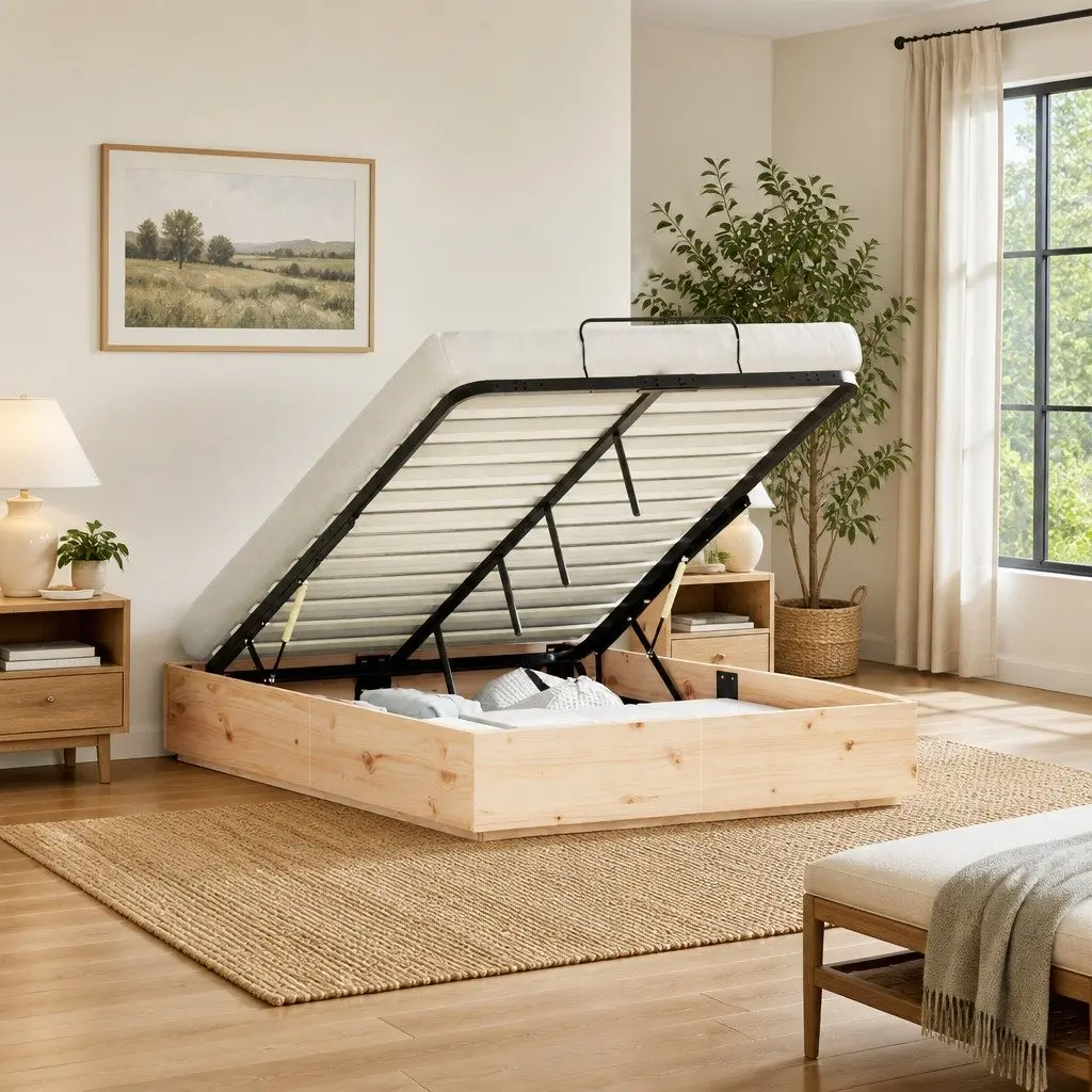 Ottoman Bed Frame with Storage Brown Solid Pine Wood 150 x 200 cm