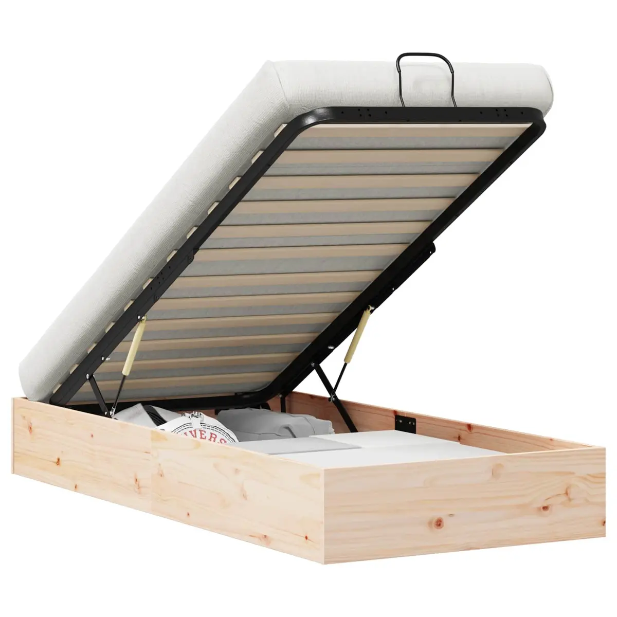 Ottoman Bed Frame with Storage Gas Lift-up Natural Wood 90 x 190 cm