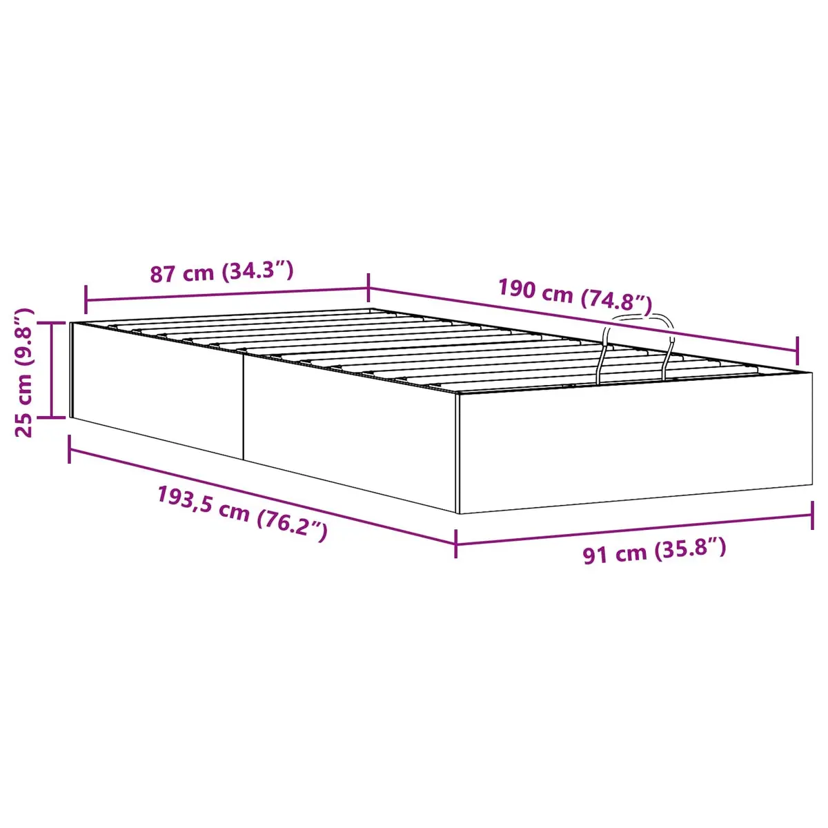 Ottoman Bed Frame with Storage Gas Lift-up Natural Wood 90 x 190 cm