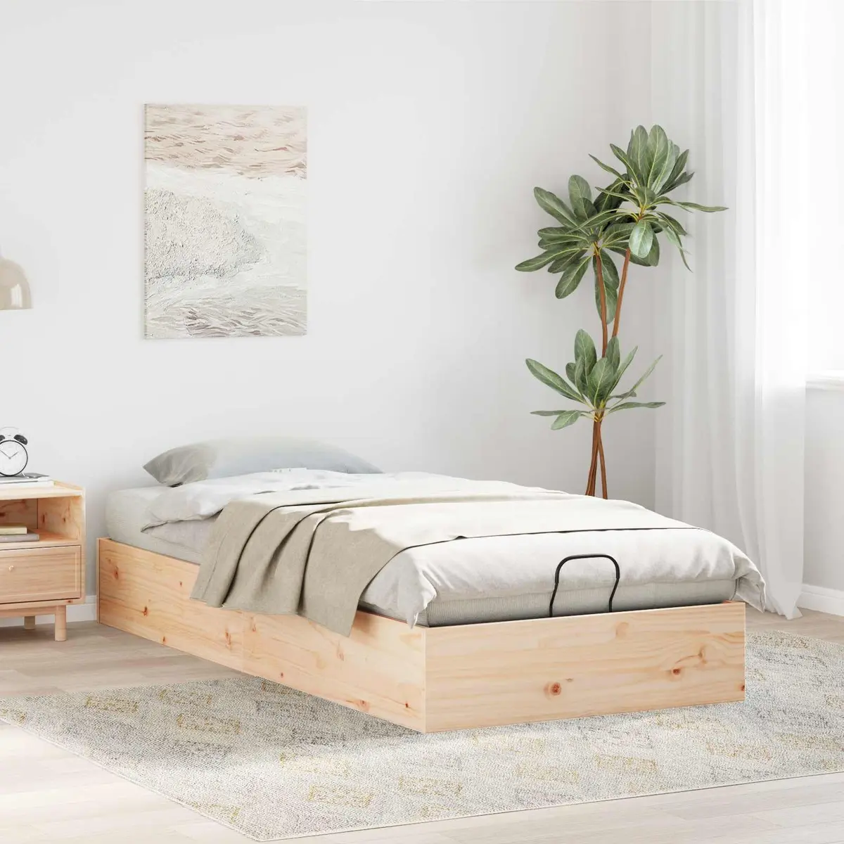 Ottoman Bed Frame with Storage Gas Lift-up Natural Wood 90 x 190 cm