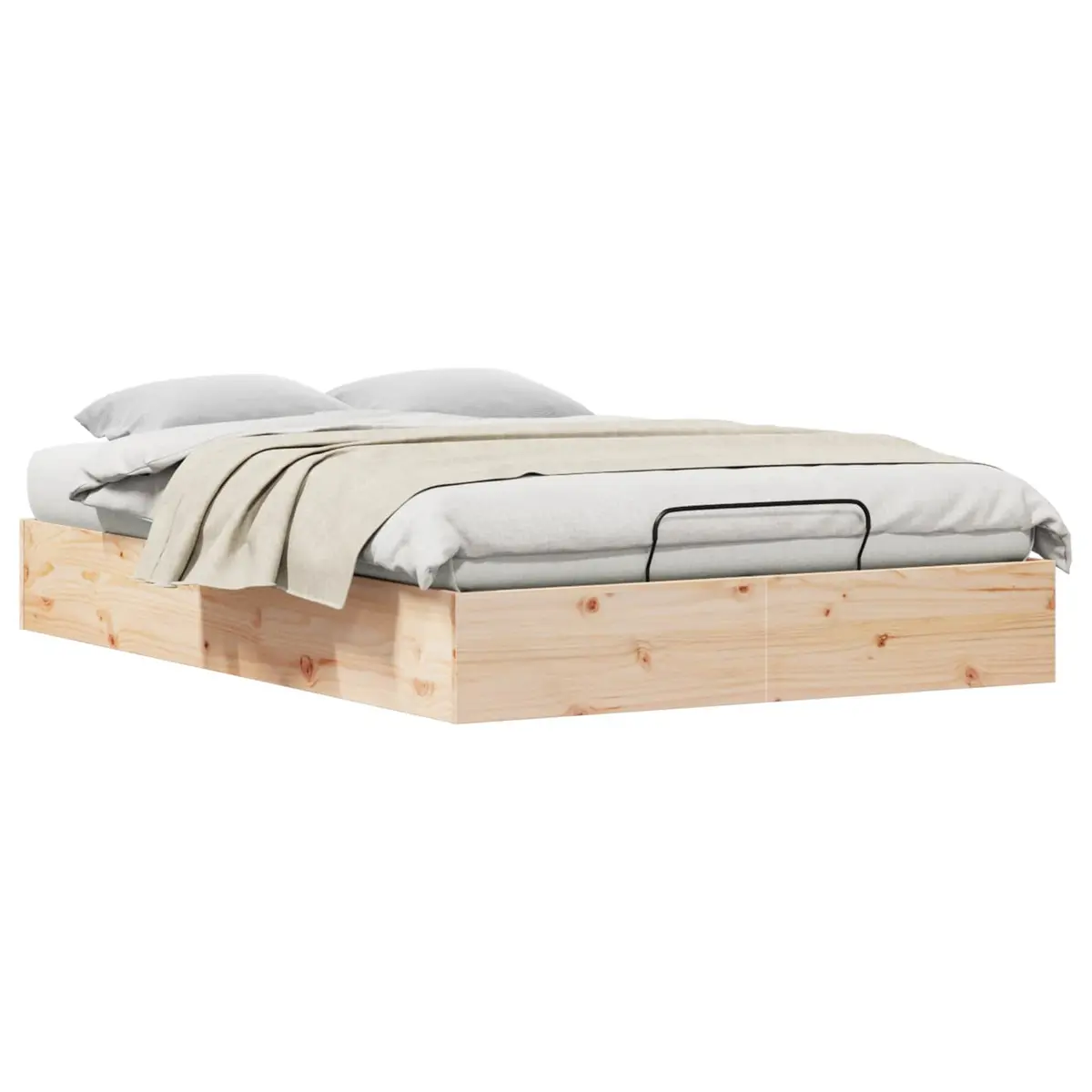 Ottoman Bed Frame Gas Lift Storage 135 x 190 cm Modern Pine Wood Furniture