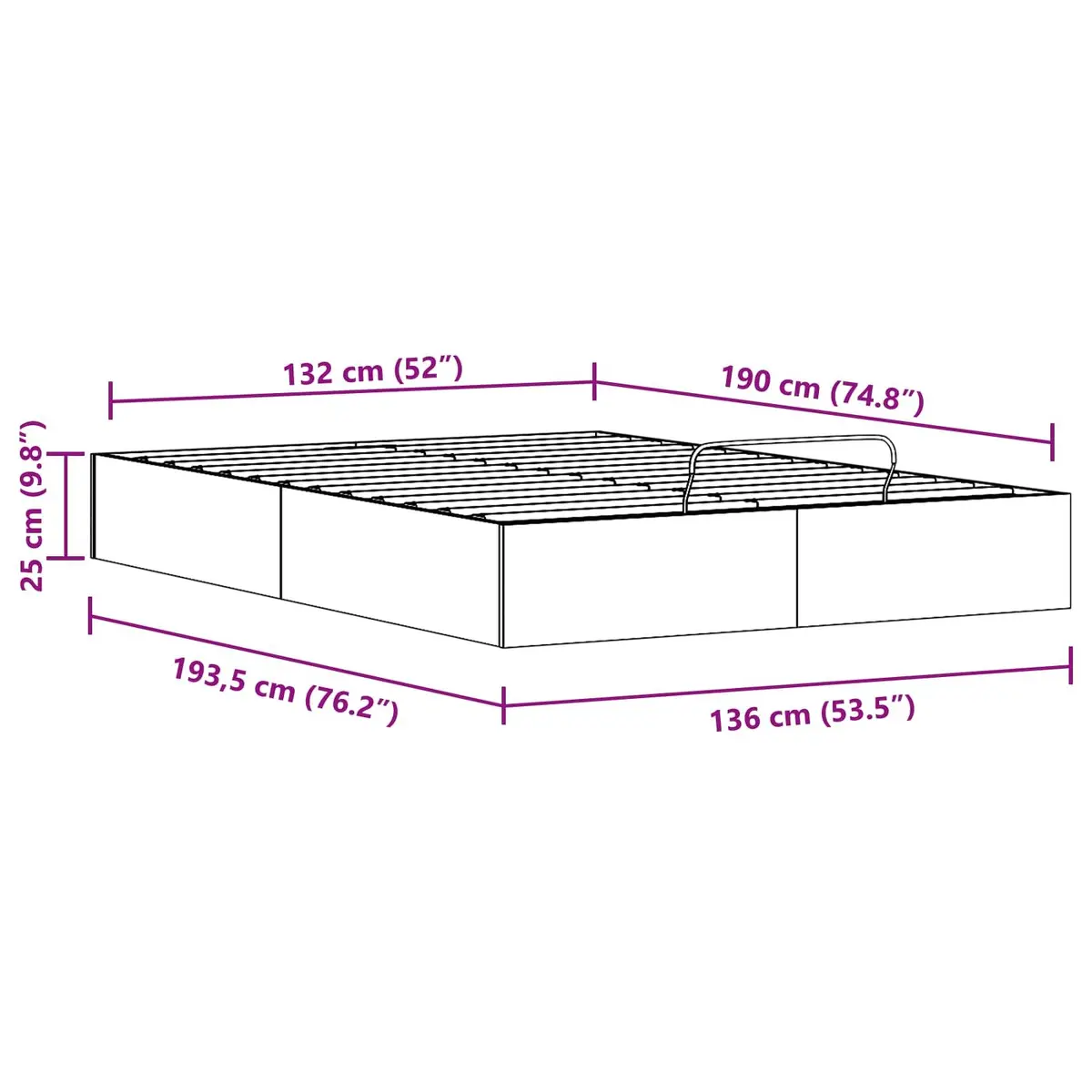 Ottoman Bed Frame Gas Lift Storage 135 x 190 cm Modern Pine Wood Furniture