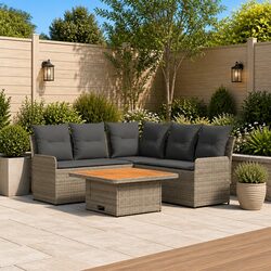 Outdoor Furniture Set 4 Piece Patio Lounge Sofa with Cushions Grey Rattan