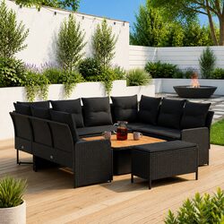 Outdoor Garden Furniture Set 7 Pieces Black PE Rattan Patio Lounge Sofa Chair