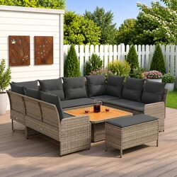 Friendly 7 Piece Grey Rattan Sofa Set with Cushions