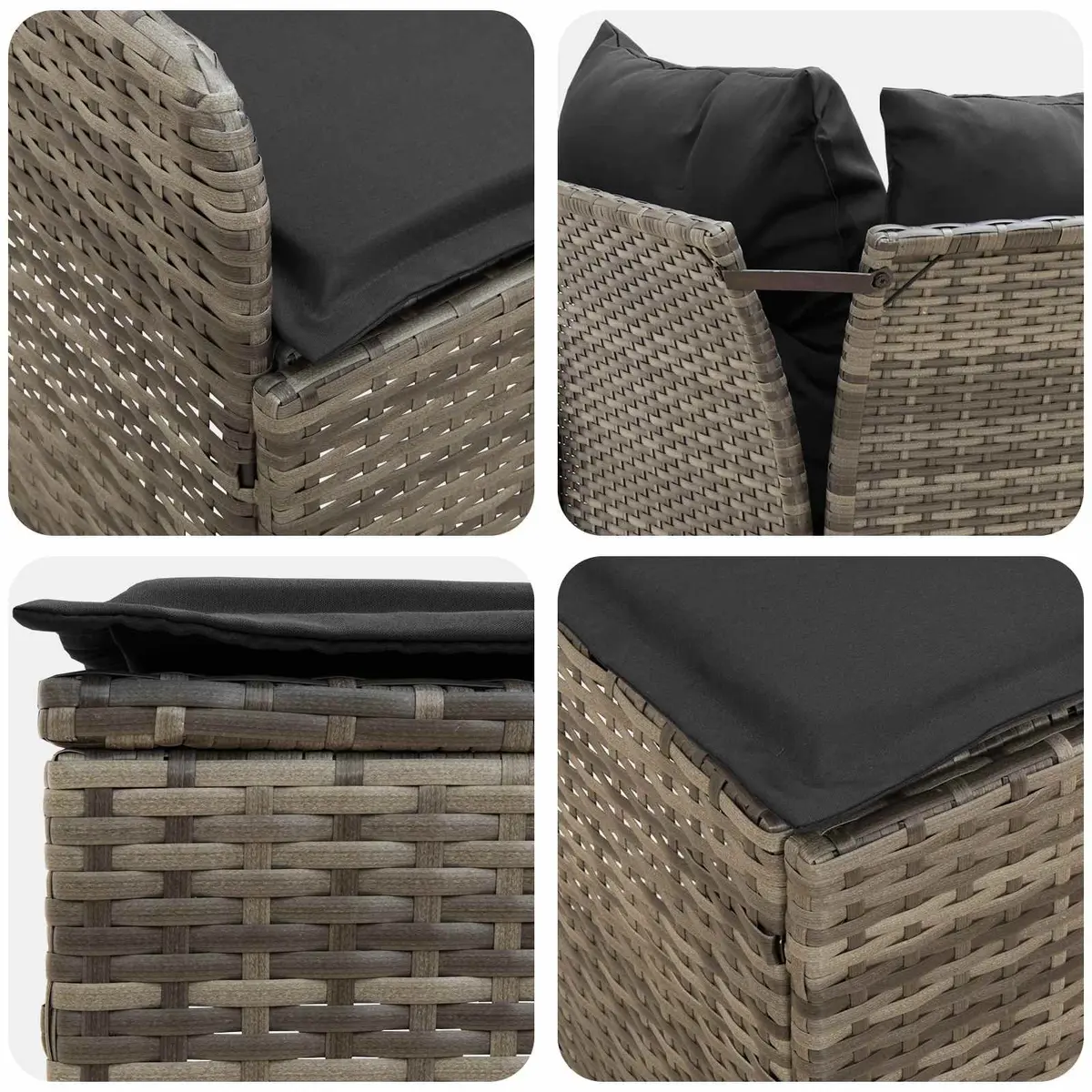 7 Piece Outdoor Indoor Furniture Set Grey PE Rattan Sofa with Cushions Patio
