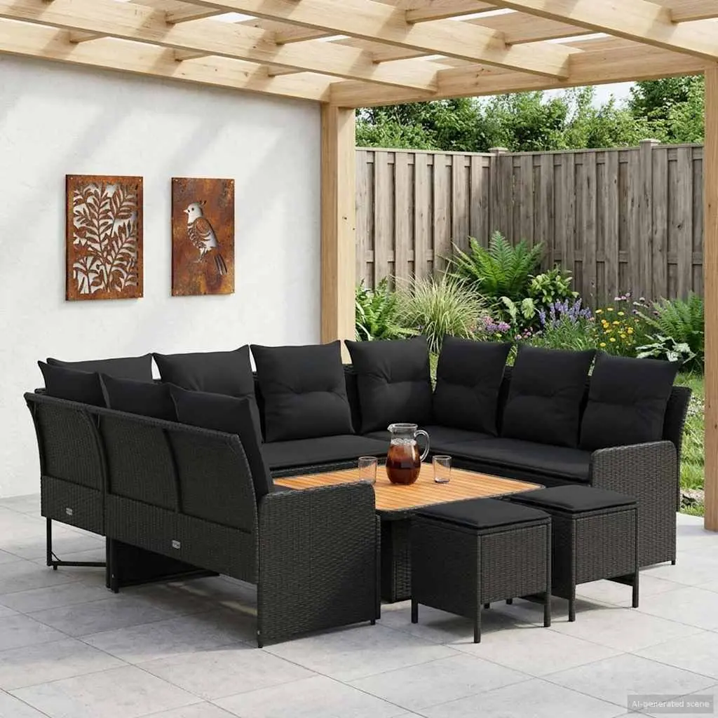 8 Piece Outdoor Furniture Set Modern Rattan Patio Lounge Sofa with Cushions