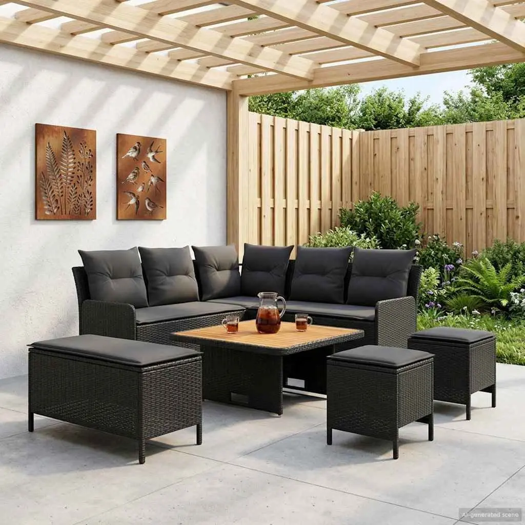 Outdoor Furniture Set Modern 7 Pieces Patio Sofa Rattan with Cushions