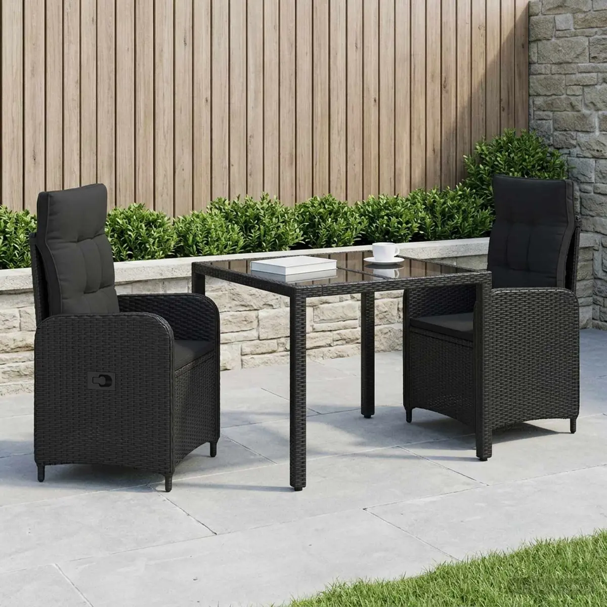 Outdoor Dining Set 3 Piece Black Garden Furniture Patio Table Chairs