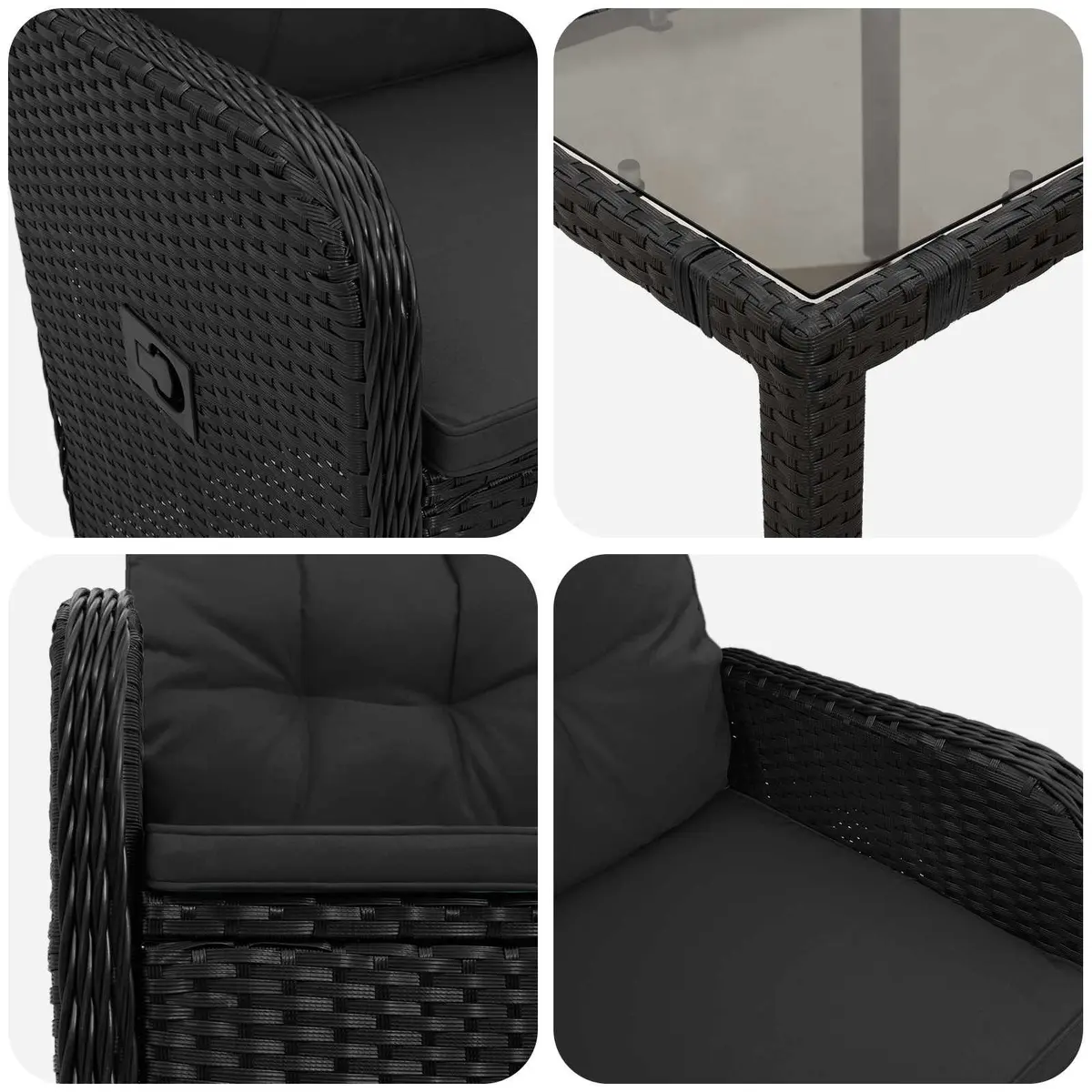 Outdoor Dining Set 3 Piece Black Garden Furniture Patio Table Chairs