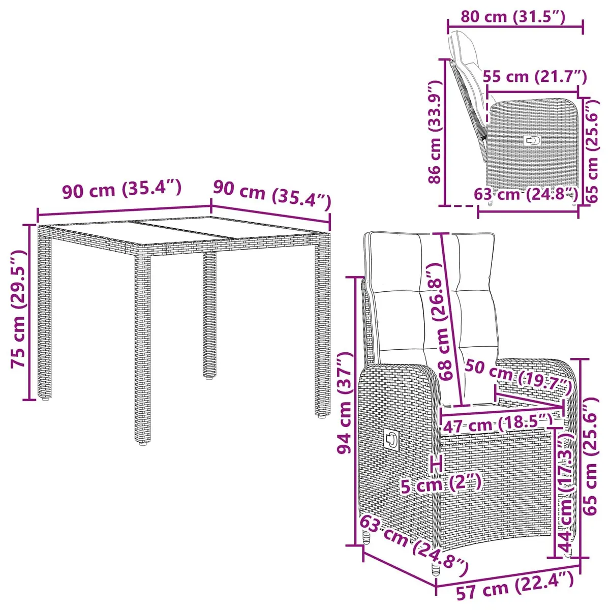 Outdoor Dining Set 3 Piece Black Garden Furniture Patio Table Chairs