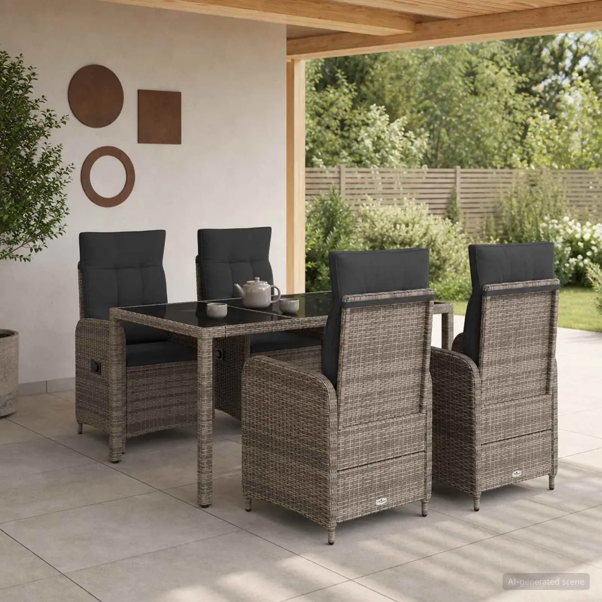 Outdoor Dining Set Modern 5 Piece Grey Patio Furniture Table Chairs