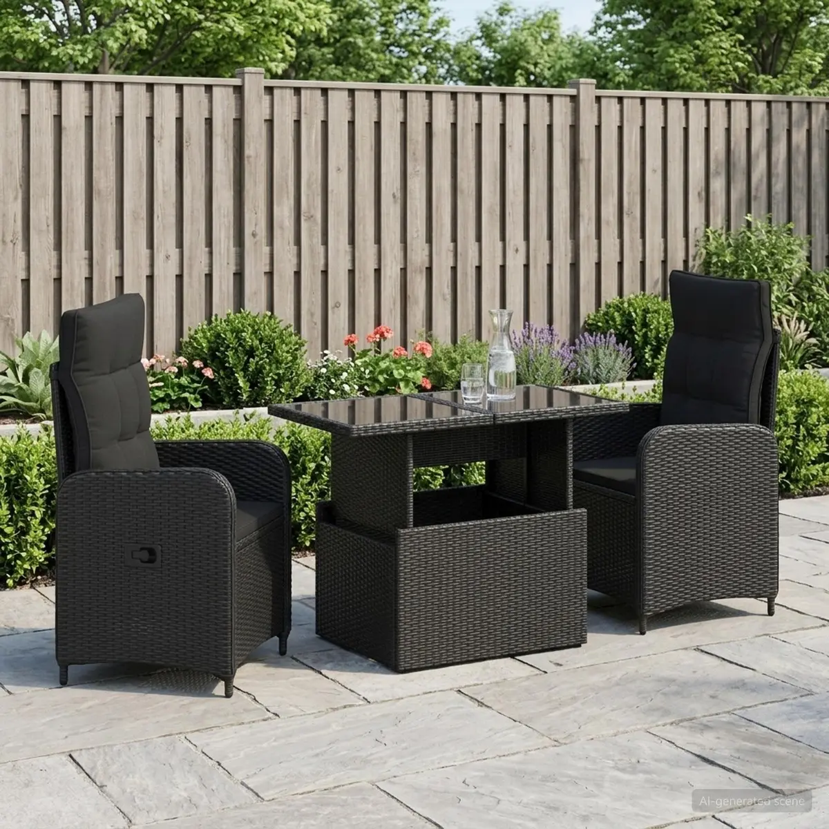 Outdoor Dining Set Adjustable Black Poly Rattan 3 Pieces