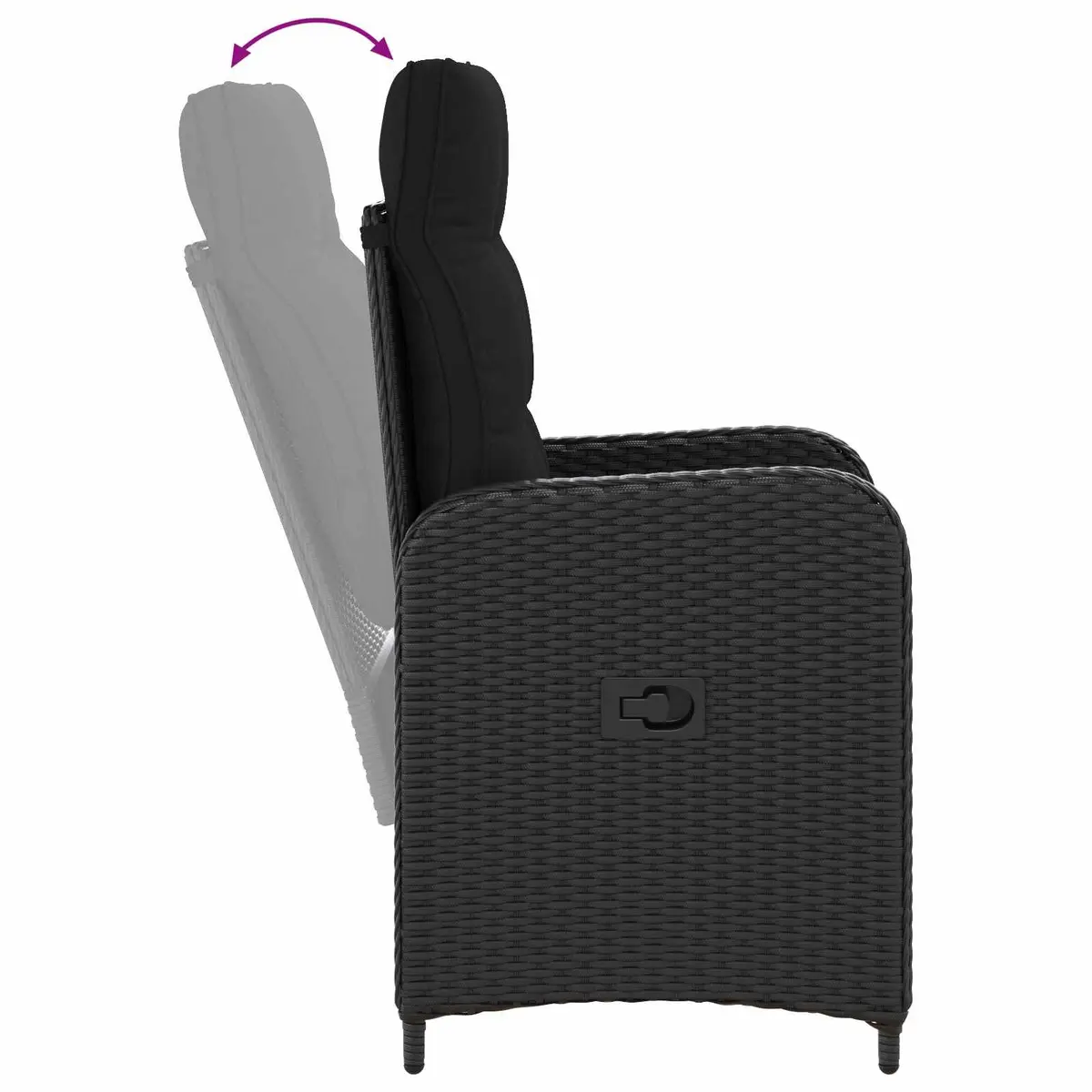 3 Piece Outdoor Patio Furniture Set Adjustable Backrest Black PE Rattan Steel Frame