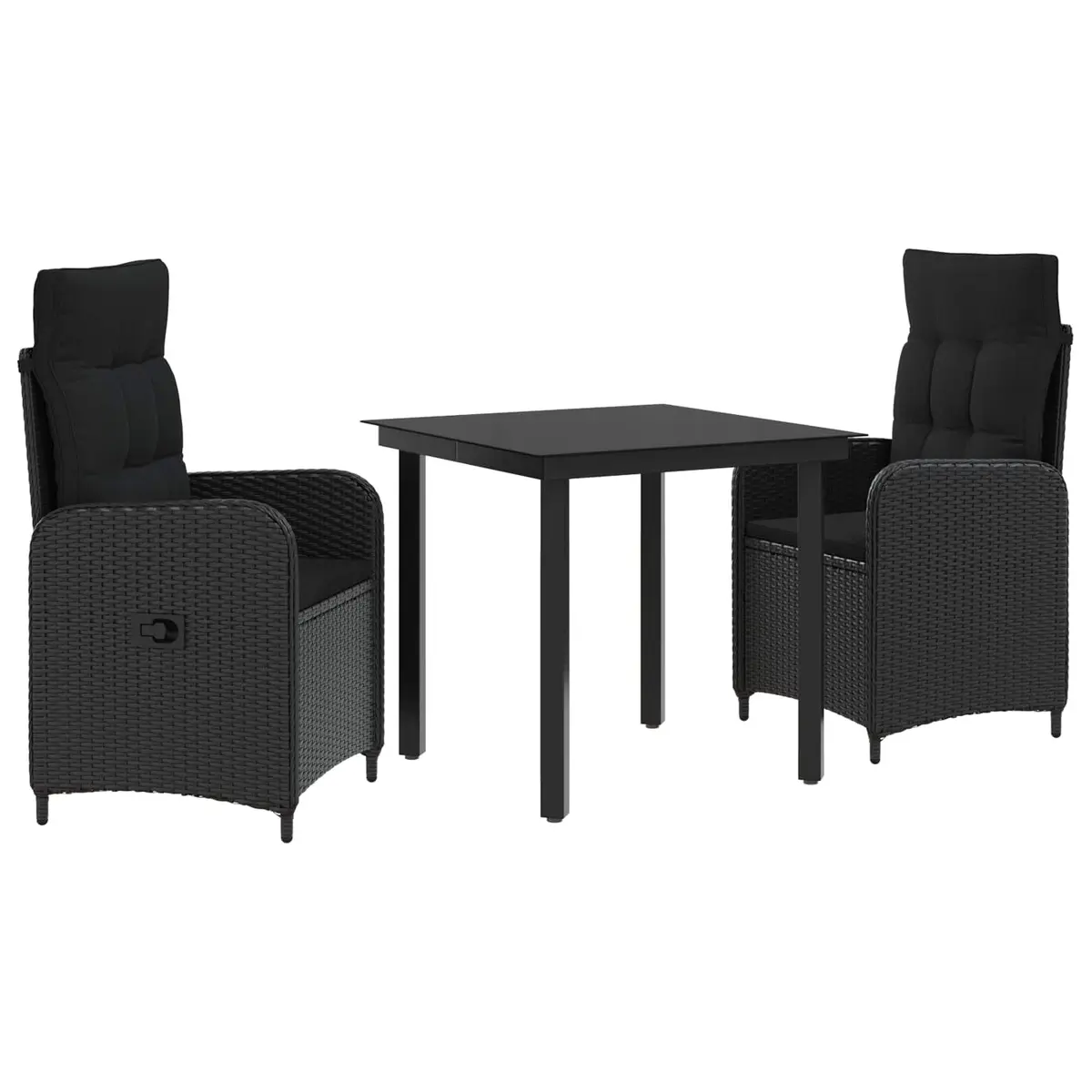 Garden Dining Set Adjustable Chairs 3 Piece Black PE Rattan Outdoor Table Patio Furniture