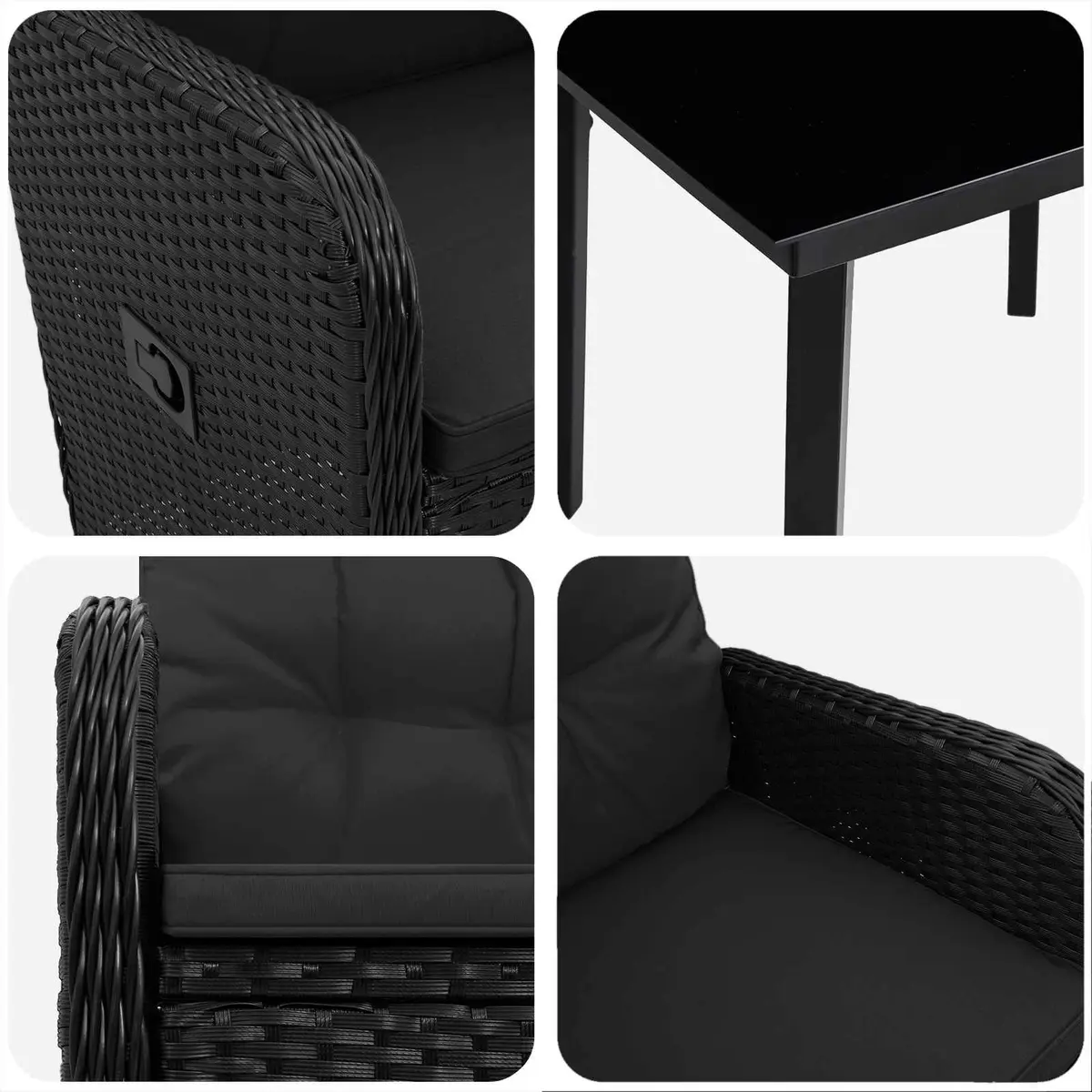 Garden Dining Set Adjustable Chairs 3 Piece Black PE Rattan Outdoor Table Patio Furniture