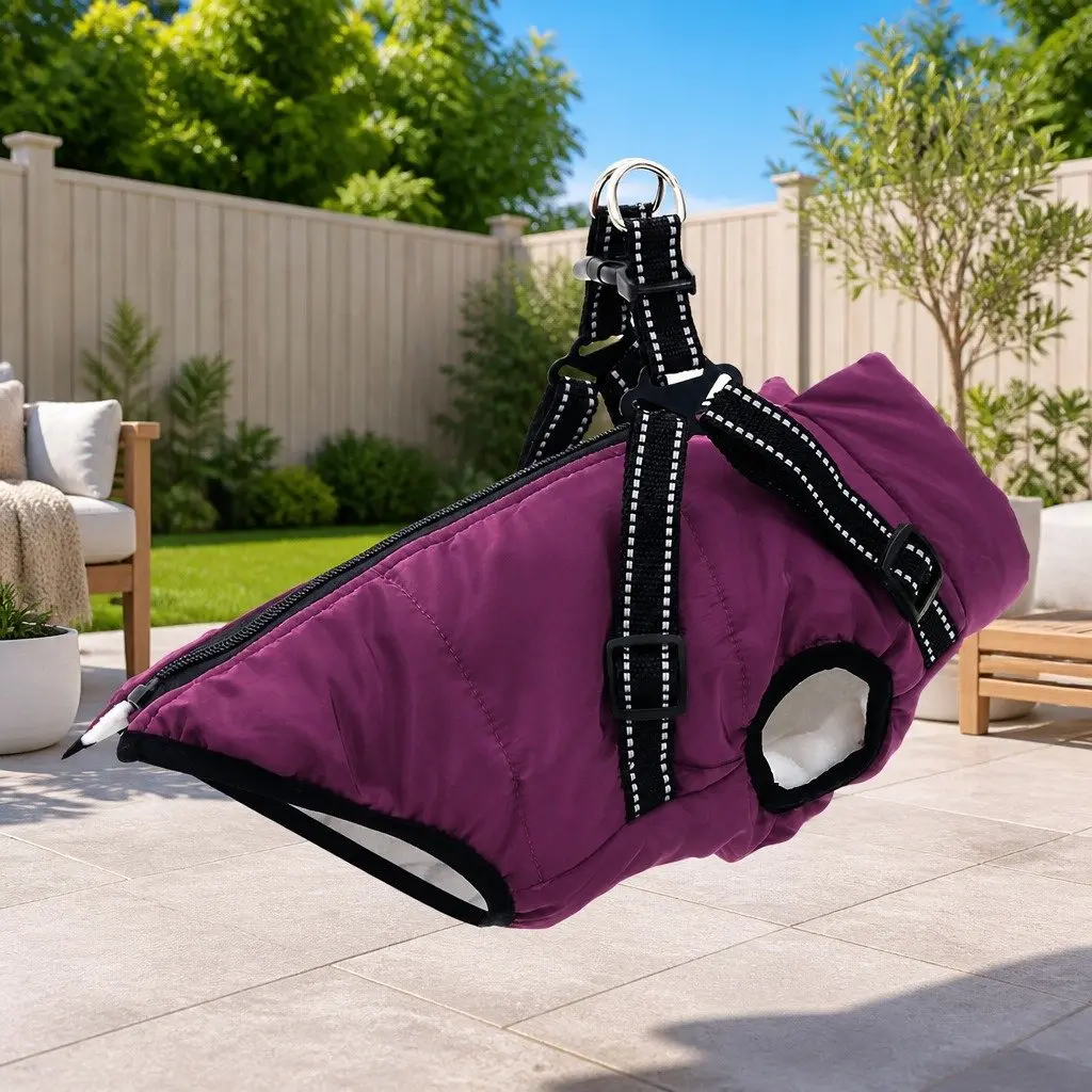 Dog Coat Warm Purple L24 Fleece Polyester Reflective Outdoor