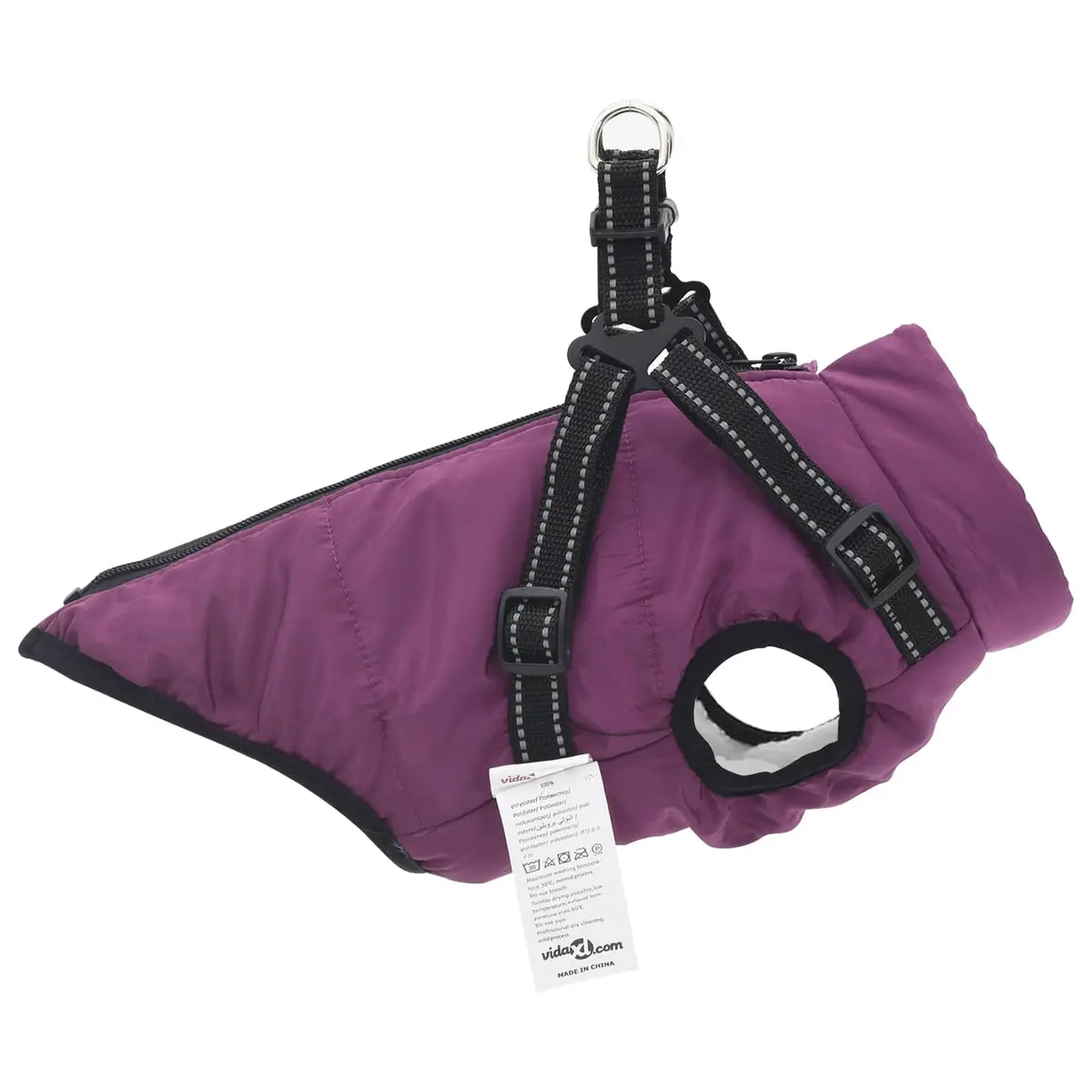 Dog Coat Adjustable L32 Purple Windproof Water-Resistant Fleece Polyester