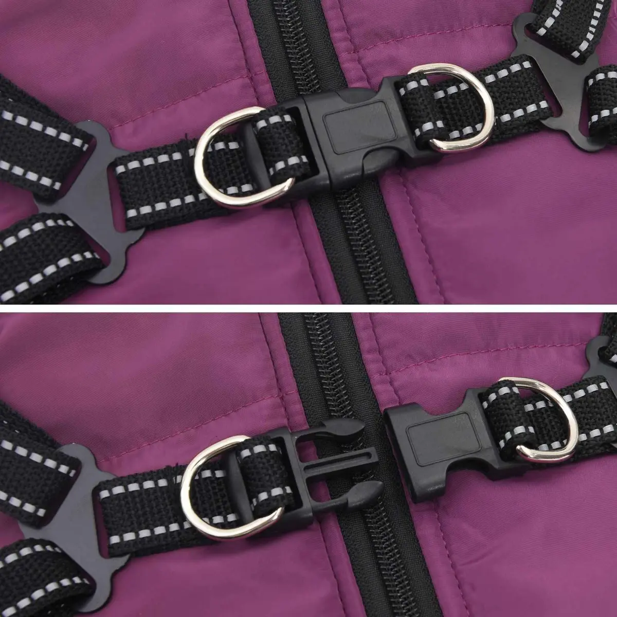 Dog Coat Adjustable L32 Purple Windproof Water-Resistant Fleece Polyester