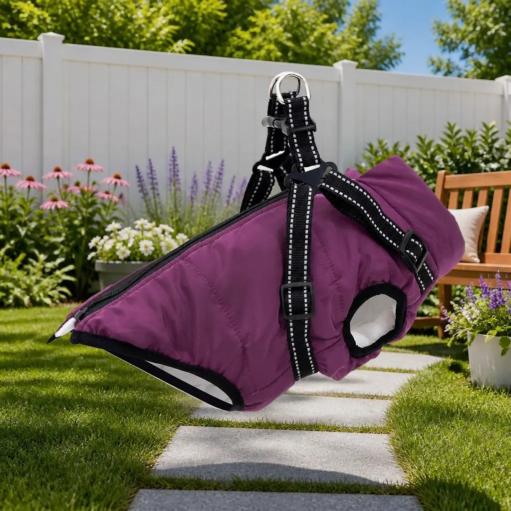Dog Coat Water-resistant Fleece Polyester L36 Adjustable Harness