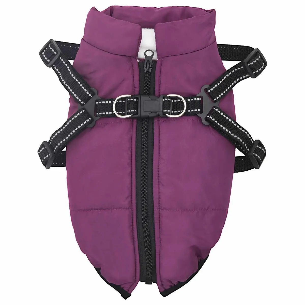 Dog Coat Water-Resistant Windproof Adjustable Size L40 Purple Fleece Polyester