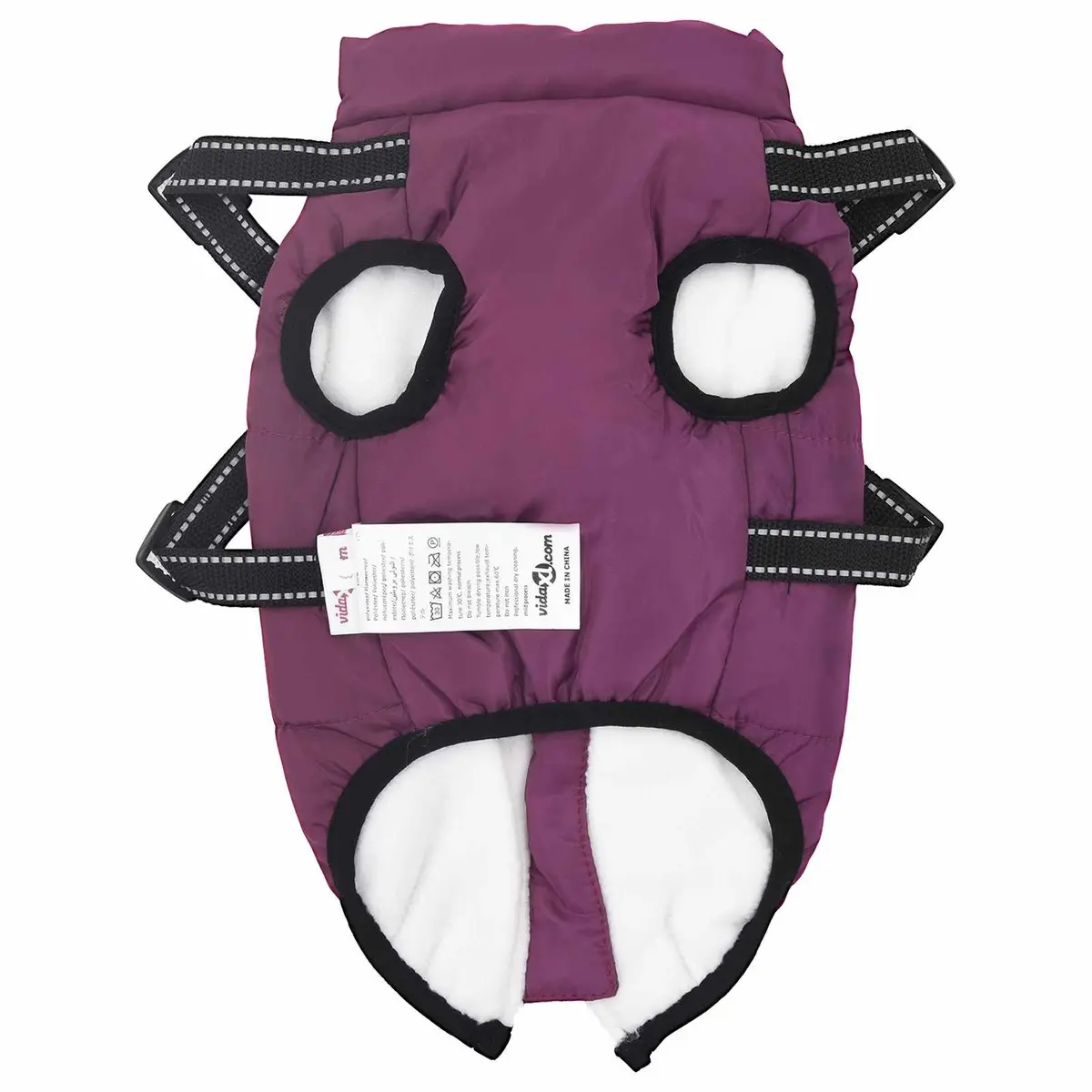 Dog Coat Water-Resistant Windproof Adjustable Size L40 Purple Fleece Polyester