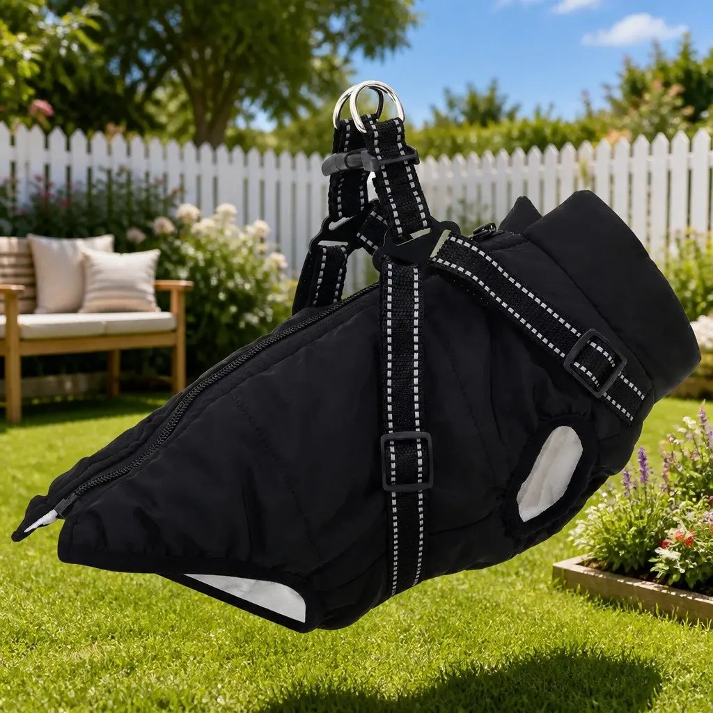 Dog Coat Water-resistant Windproof Fleece Polyester Black L36