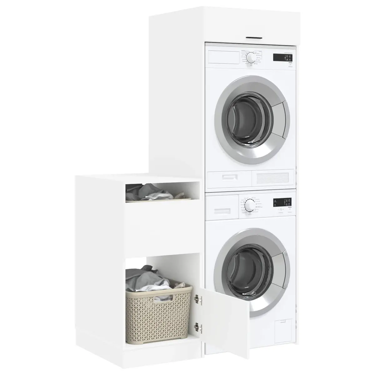 Laundry Cabinet Set 2 Piece White Storage Washing Machine Utility Room Furniture