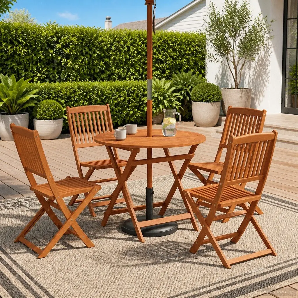 Outdoor Furniture Set Foldable Solid Eucalyptus Wood 5 Piece Patio Garden Dining